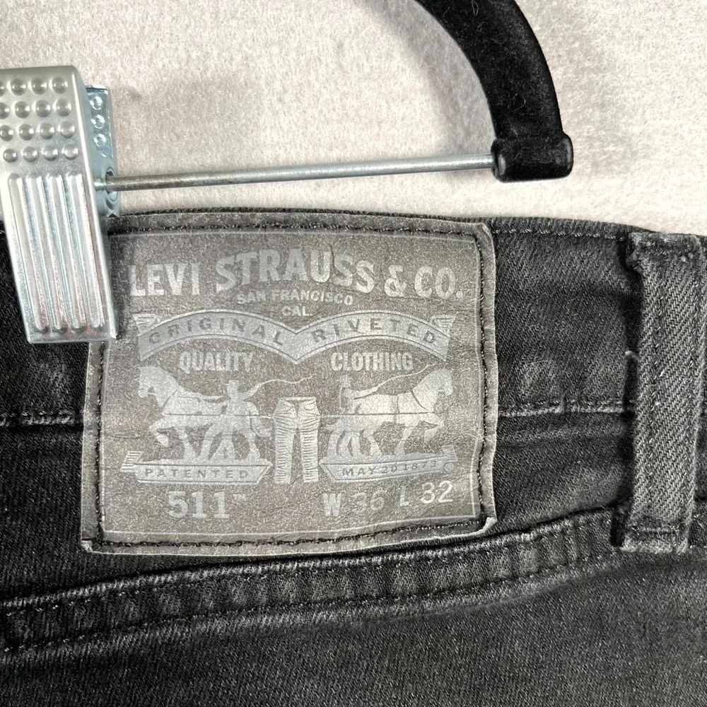 Levi's 511 Slim Fit Jeans Mens 36x32‎ Black Denim Dark Wash Straight Leg Casual